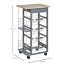 Carrello da Cucina 47x37x83 cm 1 Cassetto 4 Cestelli Ripiani Portaspezie Grigio