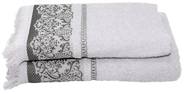 Set Spugna Asciugamani Ospite + Salvietta Kate Frangia Fumo sconto