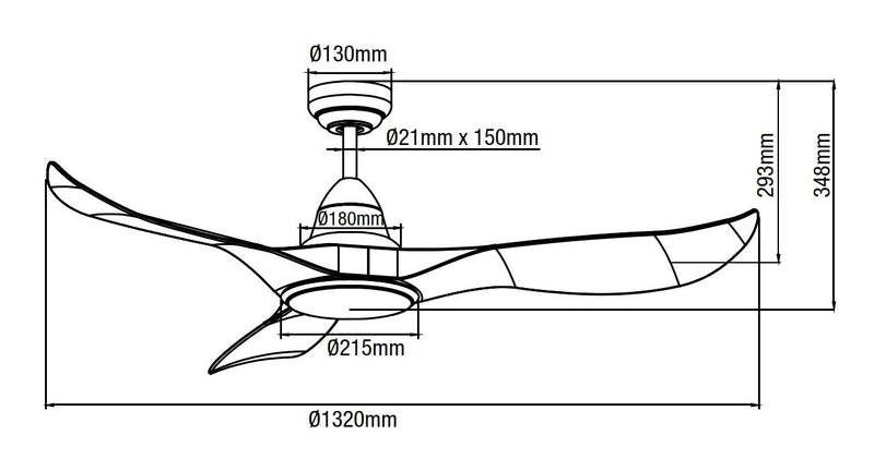 Ventilatore da Soffitto con 3 Pale in Abs Ø132 cm 5 Velocità Martec Wave Bianco
