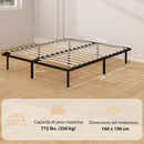 Rete Fissa Letto Matrimoniale 190x160x31 cm a 28 Doghe con Spazio Sottostante in Legno e Acciaio Nero e Legno      