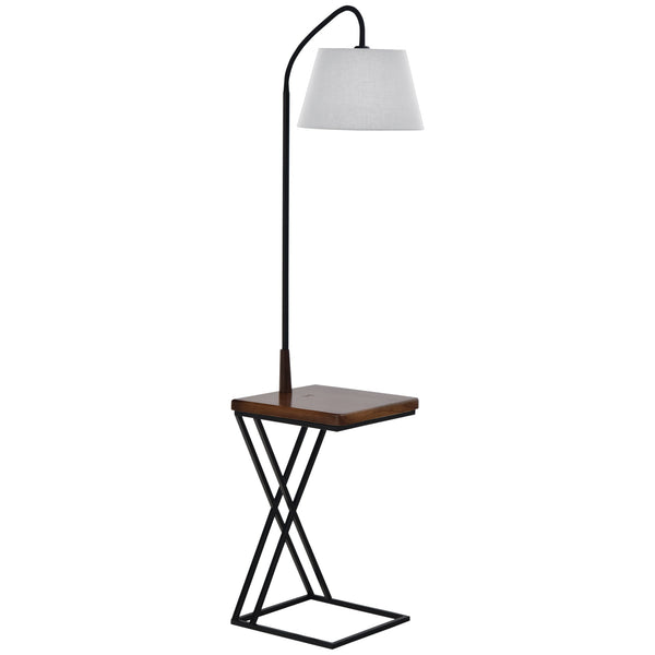 online Lampada da Terra con Ripiano in Acciaio e Legno 36x36x165 cm