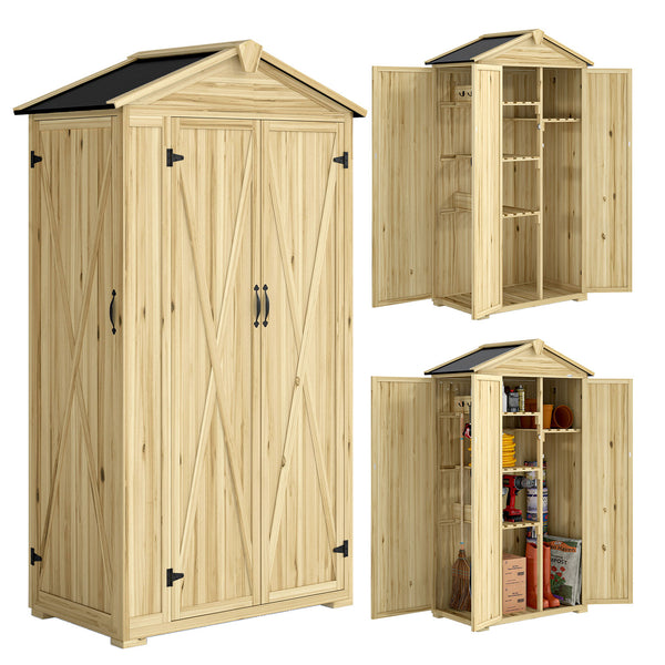 acquista Armadio da Giardino 93x53x168 cm a 3 Ante con 4 Ripiani e Ganci in Legno di Abete Naturale