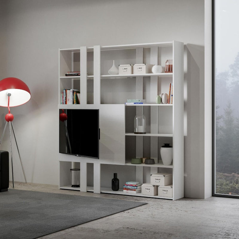 Libreria Moderna 5 Ripiani con Pannello per TV 178x36x204 cm in nobilitato Bianco