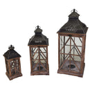 Set 3 Lanterne in Legno in Metallo noce quadro