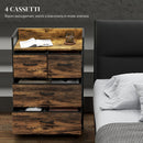 Cassettiera 4 Cassetti Design Industriale 60x29x85 cm in Acciaio Legno e Tessuto Marrone e Nero   