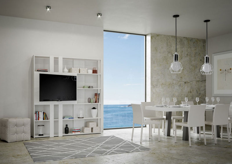 Libreria Moderna 5 Ripiani con Pannello per TV 178x36x204 cm in nobilitato Bianco