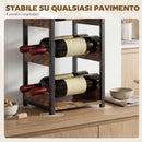 Portabottiglie 22x24x49,2 cm Scaffali Ondulati 6 Bottiglie Struttura in Metallo Marrone Rustico e Nero      