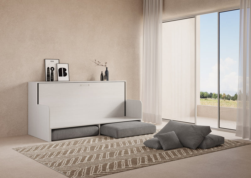Letto Singolo A Scomparsa Kando Con Divano Bianco Frassino e Grigio      