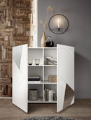 Madia Design Moderno 2 Ante con Serigrafie e Specchi Vittoria 121x42x111 cm Bianco Lucido