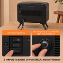 Caminetto Elettrico da Tavolo 800/1600 W con Base Rimovibile e Effetto Fiamma LED per 25 m² in ABS e Acciaio Nero      
