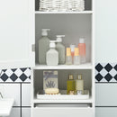 Mobile Colonna Bagno 40x30x164 cm con Mensola Aperta Cassetto e 2 Armadietti in Legno Bianco      