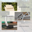 Sdraio Pieghevole 60x165x76 cm con Poggiatesta e Schienale Regolabile in Alluminio Beige      