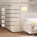 Lampada da Terra a LED 54,3x30,6x159,6 cm con Telecomando 11 Colori di Temperatura in Metallo e Tessuto Effetto Lino Oro      