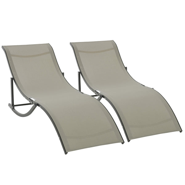 Set 2 Lettini Prendisole Pieghevoli 61x165x63 cm in Alluminio e Textilene Nera e Cachi prezzo
