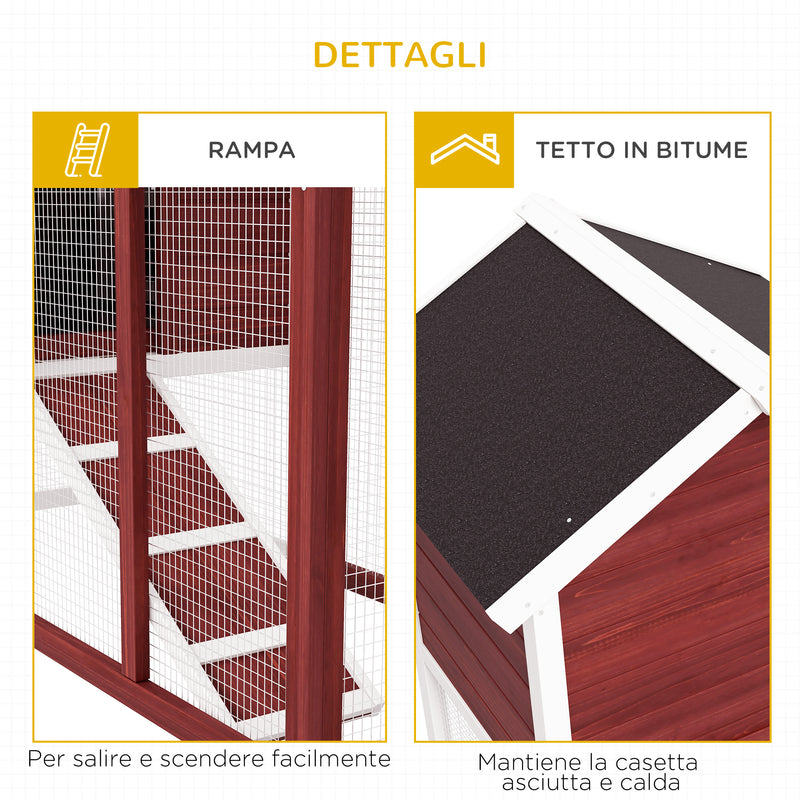 Conigliera da Esterno con Casetta e Spazio Recintato 122x62,6x92 cm in Legno Marrone e Bianco  