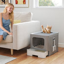 Lettiera per Gatti Chiusa 60L con Coperchio Vassoio Estraibile Paletta Antiperdita Facile da Pulire in PP Grigio      