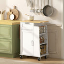 Carrello da Cucina 62x40x87 cm con Cassetto Armadietto Portasciugamani e 3 Portaspezie in Legno Bianco      