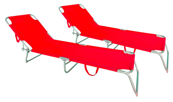 online Set 2 Lettini Prendisole da Giardino Pieghevoli in Acciaio e Tessuto Oxford Rosso