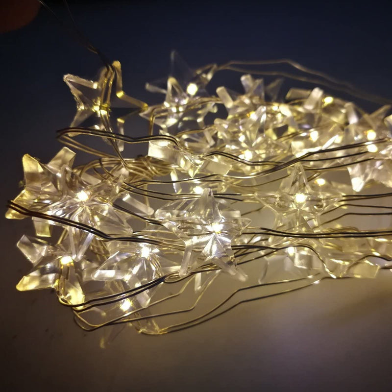 Luci di Natale 50 MicroLed a forma di Stella Bianco Caldo a batteria da Interno