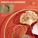 Decorazione Murale 3D in Metallo 138x70 cm Wall Art Dorata con Ginkgo Oro e Argento