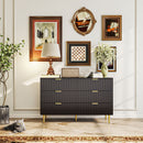 Cassettiera 6 Cassetti Moderna 120x40x76,5 cm con Maniglie Dorate in MDF e Truciolato Nero      