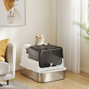 Lettiera per Gatti Chiusa 52L con Coperchio Ribaltabile Doppia Porta Paletta in Acciaio Inox Bianco      