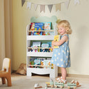 Libreria per Bambini 55x15x110 cm a Forma di Orsetto a 3 Ripiani con Barriere Frontali in MDF e Legno Verde  