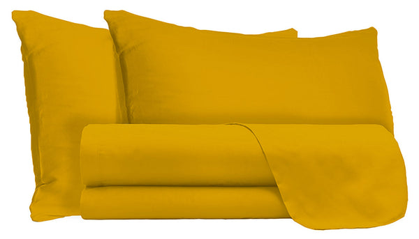 Set Lenzuola Matrimoniale Sopra Sotto e Federe Tinta Unita Senape sconto