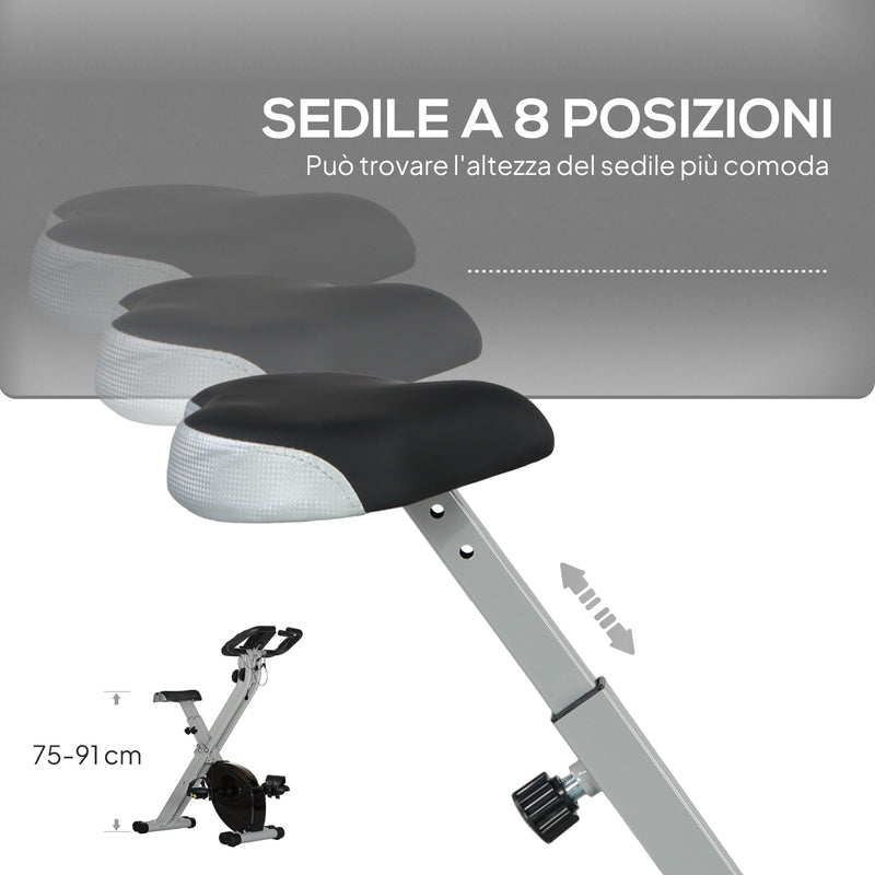 Cyclette Pieghevole Magnetica a 8 Livelli con Display LCD con Rotelle Grigio e Nero   