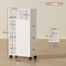 Mobiletto Bagno Salvaspazio 20x40x80 cm con Ruote 3 Cassetti e 5 Vani con Ripiani Regolabili Bianco      