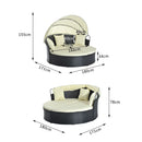 Divano Letto da Esterno Conchiglia con Poggiapiedi e Tenda Parasole in Rattan Sintetico Nero 