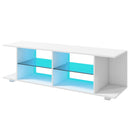 Mobile TV 60"" con Luci a 12 Colori e 2 Ripiani Regolabili 144,8x40x45 cm in Truciolato e Vetro Bianco