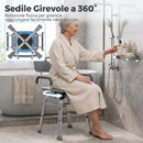 Sedia per Doccia Girevole 57x48x74-86 cm con Braccioli Schienale Capacità 150 kg in Alluminio e HDPE Grigio      