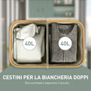 Cesto Portabiancheria 54x34x58,5 cm Capienza 80L a 2 Sezioni con Coperchio in Tessuto non Tessuto e Bambù Beige      