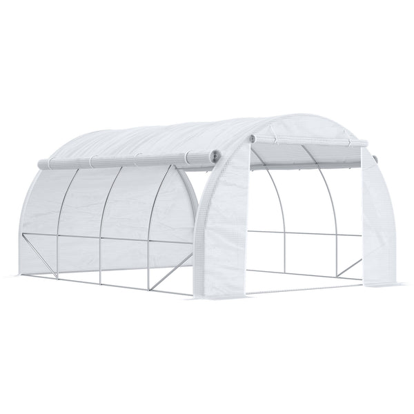 prezzo Serra a Tunnel 3,97x3x2 m con Porta Pannelli e 8 Finestre Avvolgibili in Acciaio Zincato e PE Bianco