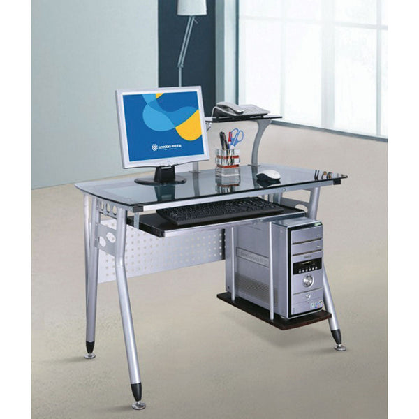 Scrivania Porta Computer PC in Acciaio e Vetro Piano Estraibile Fumer Chrome Silver/Nero online