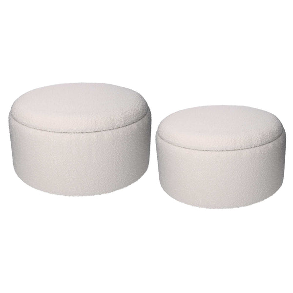 online Set 2 Pouf Contenitore Ø50 cm e Ø60 cm in Tessuto Crema