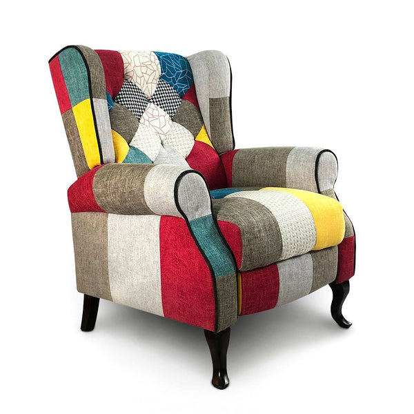 online Poltrona Relax Reclinabile Tessuto Patchwork Imbottita con Poggiapiedi