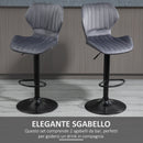 Set 2 Sgabelli da Bar 47x51,5x91,5-113,5 cm in Poliestere Vellutato Grigio