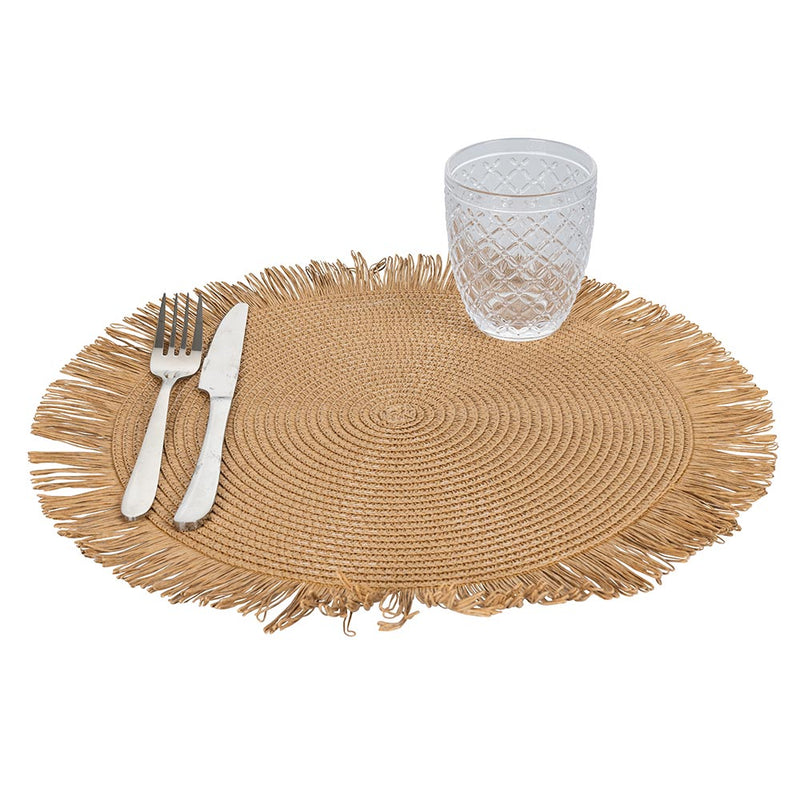 Set 4 Tovagliette con Frange Ø38x0,3 cm  in Carta effetto Juta VdE Tivoli 1996 Shades of Chocolate