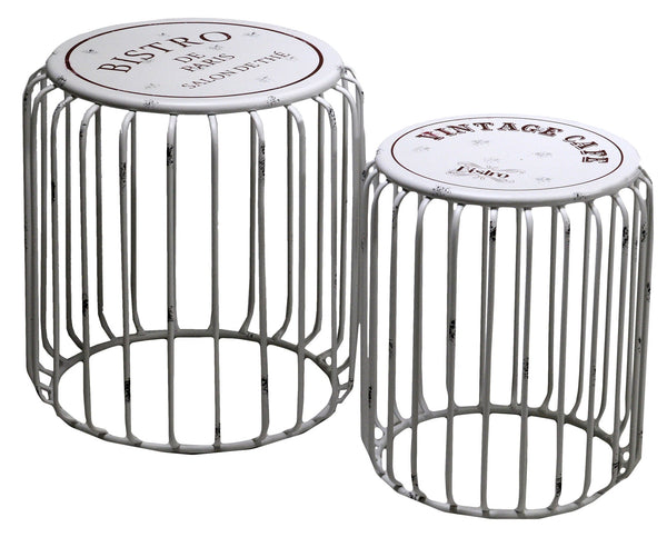 Set 2 Pouf in Metallo Vintage Bianco online