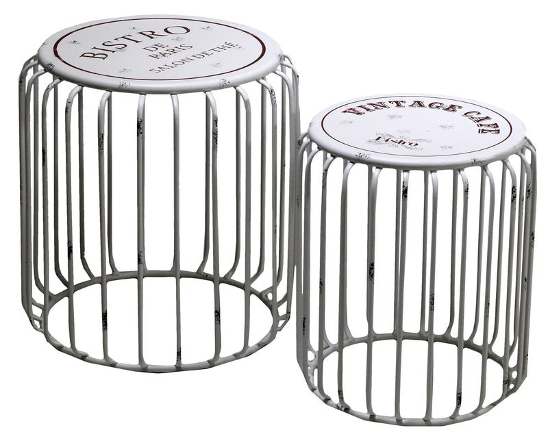 Set 2 Pouf in Metallo Vintage Bianco