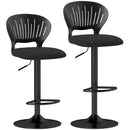 Set 2 Sgabelli da Bar 40,5x43x84-105 cm in Tessuto Effetto Lino e Metallo con Poggiapiedi Nero      