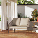 Divano da Giardino 2 Posti Stile Boho 112x72x76 cm con Cuscini Sfoderabili e Braccioli in Rattan PE e Acciaio Beige      