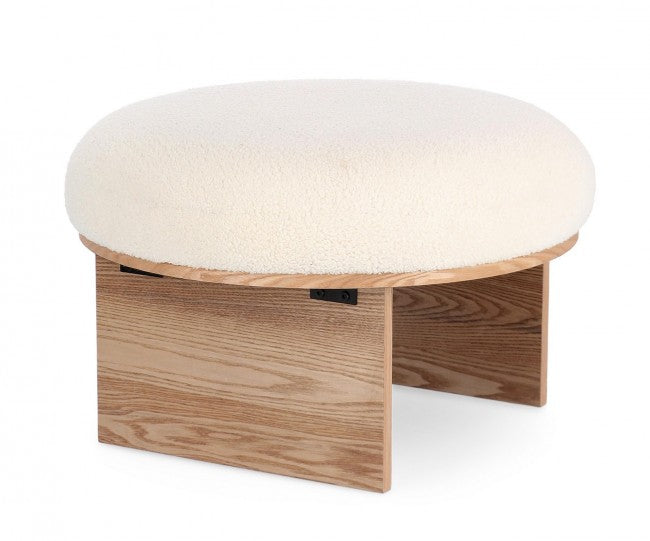 Sgabello Ø 61x38,5 cm Cozy Japandi in Tessuto Bianco