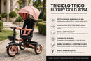 Passeggino Triciclo per Bambini 1-3 Anni Trico Luxury Gold 7 Modalità di Guida Rosa