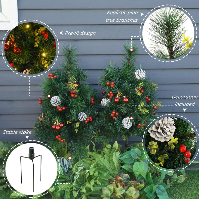 Set 2 Mini Alberi di Natale Artificiali Ø33x75 cm con 24 Luci Pigne e Bacche  Pino Verde