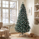 Albero di Natale Artificiale Ø116x210 cm con 998 Rami Innevati Pigne e Base Pieghevole in Plastica e Acciaio Verde      