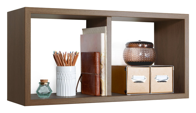 Mensola Rettangolare 2 Scomparti da Parete 70x30x23,7 cm in Fibra di Legno Morgana Maxi Rovere Tabacco