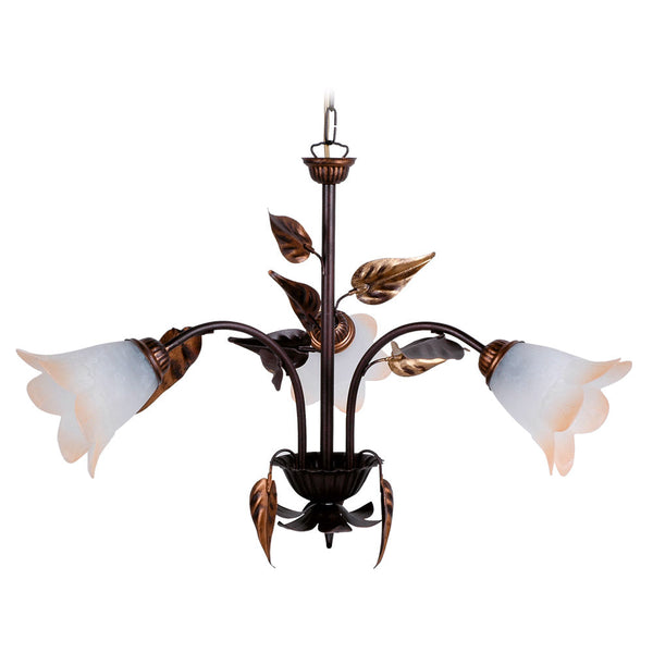 sconto Lampadario 3xE14 Montatura Marrone Ramato Vetro Bianco Sfumato Ambra E-Energy Giulia